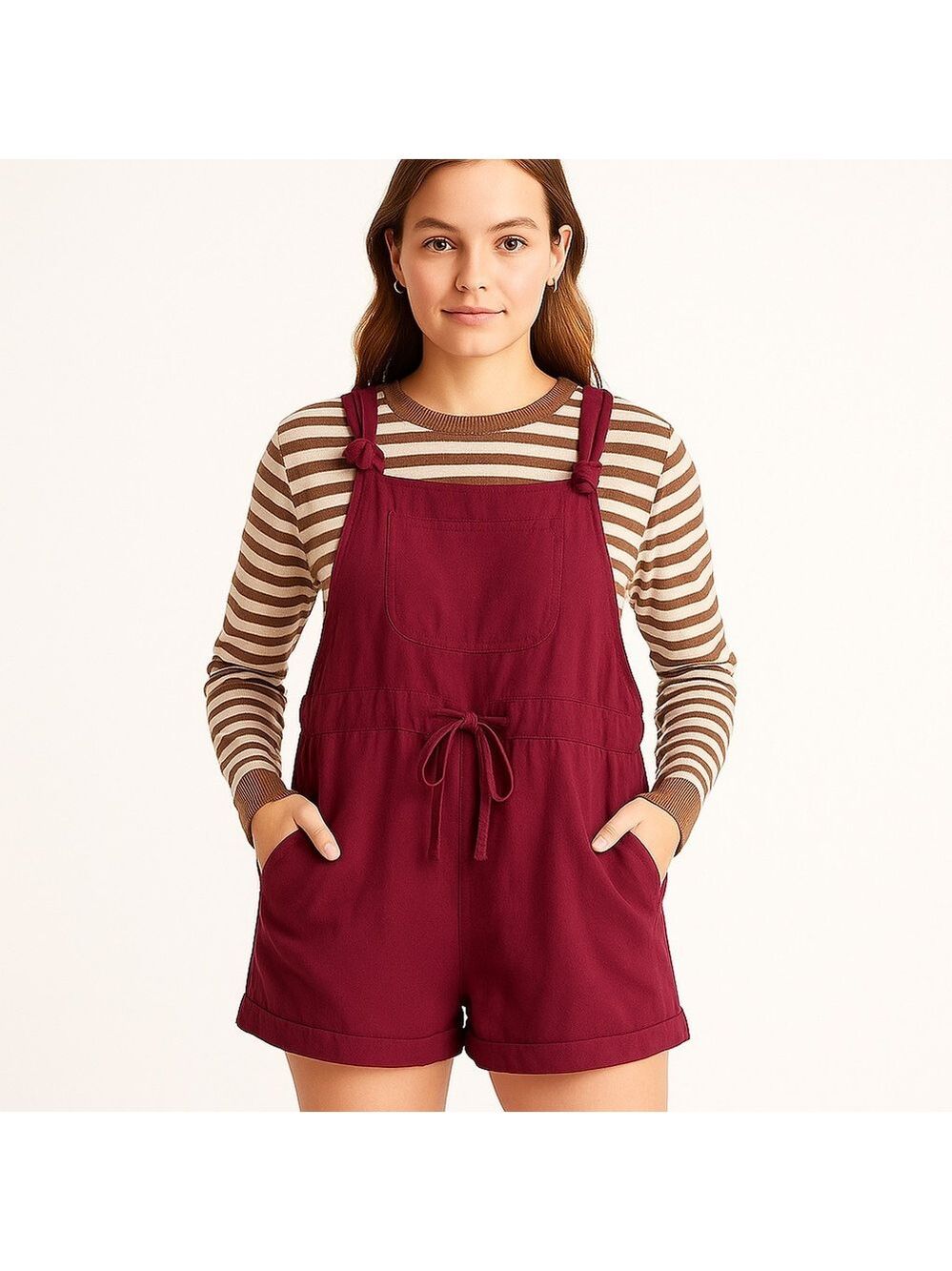 Zanzea 100% Cotton Shortall Burgundy Overalls Boho Fall Casual Festival Medium